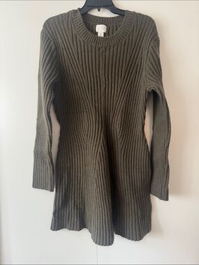 H&M Olive Green Ribbed Crew Neck Sweater Dress